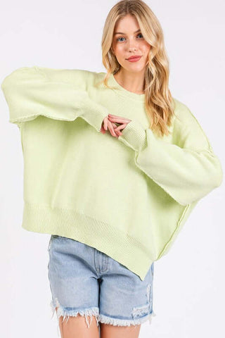 Mittoshop Side Slit Round Neck Drop Shoulder Sweater - 1985 the VAULT Boutique