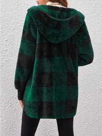 Plaid Long Sleeve Hooded Coat - 1985 the VAULT Boutique