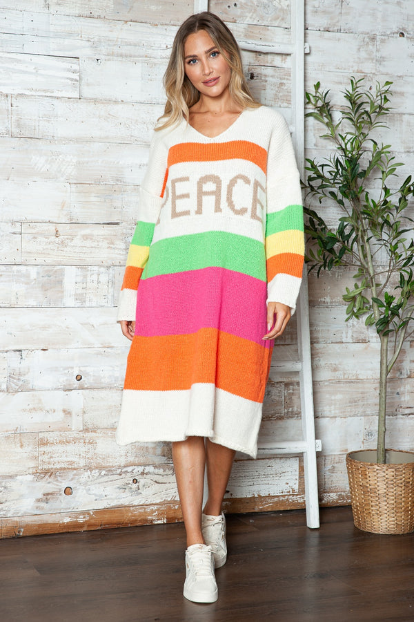 Color Block V-Neck Long Sleeve Sweater Dress - 1985 the VAULT Boutique