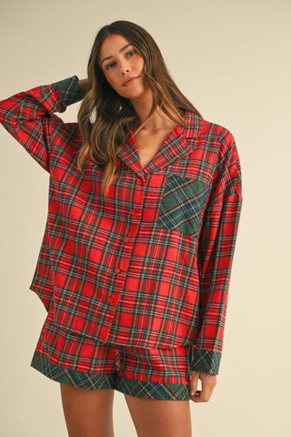 Annie Wear Contrast Plaid Long Sleeve Top and Shorts Set - 1985 the VAULT Boutique