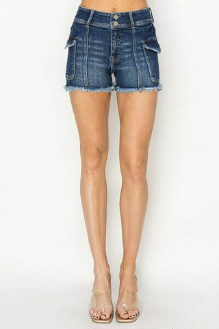 RISEN Raw Hem Denim Shorts with Pockets - 1985 the VAULT Boutique