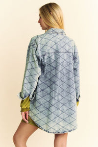 Davi & Dani Curved Hem Diamond Quilted Button Up Denim Shacket - 1985 the VAULT Boutique