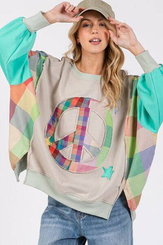 SAGE + FIG Contrast Peace Patch Dropped Shoulder Sweatshirt - 1985 the VAULT Boutique