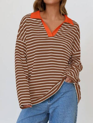 Mandy Striped Johnny Collar Long Sleeve Sweatshirt - 1985 the VAULT Boutique