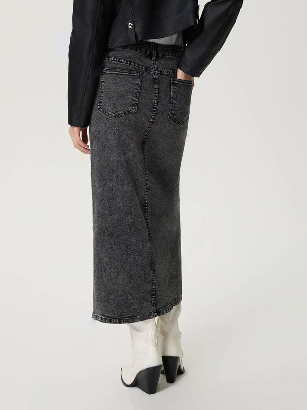 Slit Midi Denim Skirt with Pockets - 1985 the VAULT Boutique