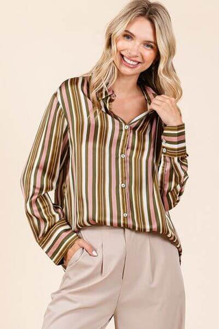 Mittoshop Striped Button Down Satin Shirt - 1985 the VAULT Boutique