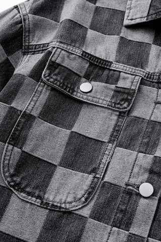 Checkered Button Up Denim Jacket - 1985 the VAULT Boutique