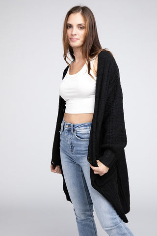 Twist Knitted Open Front Cardigan With Pockets - 1985 the VAULT Boutique