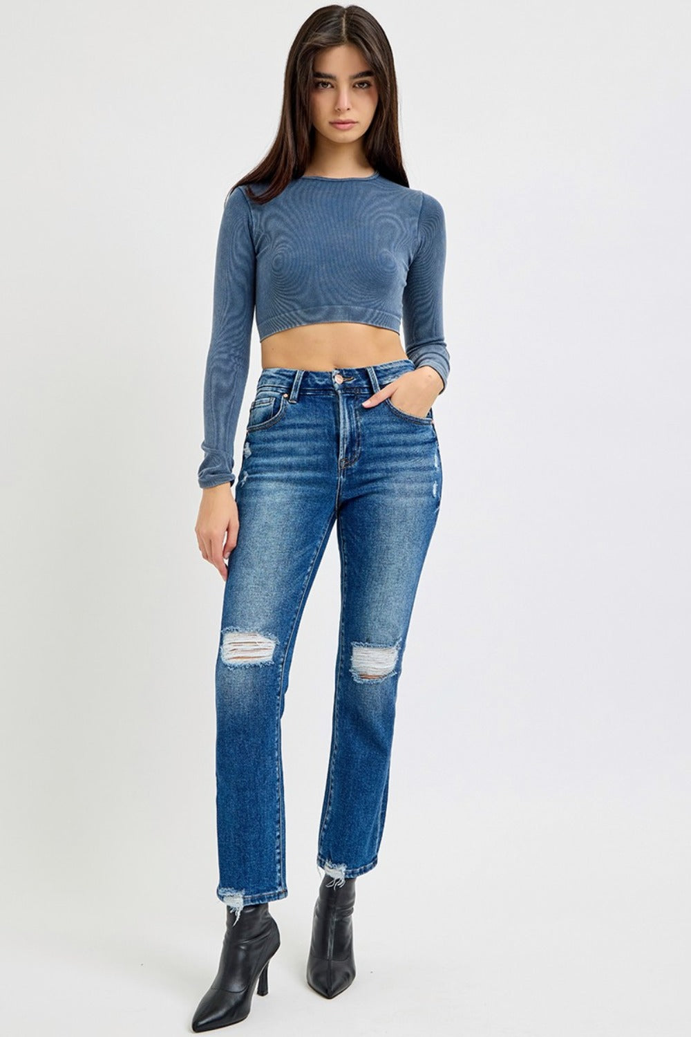 RISEN Full Size High Rise Distressed Crop Straight Jeans - 1985 the VAULT Boutique