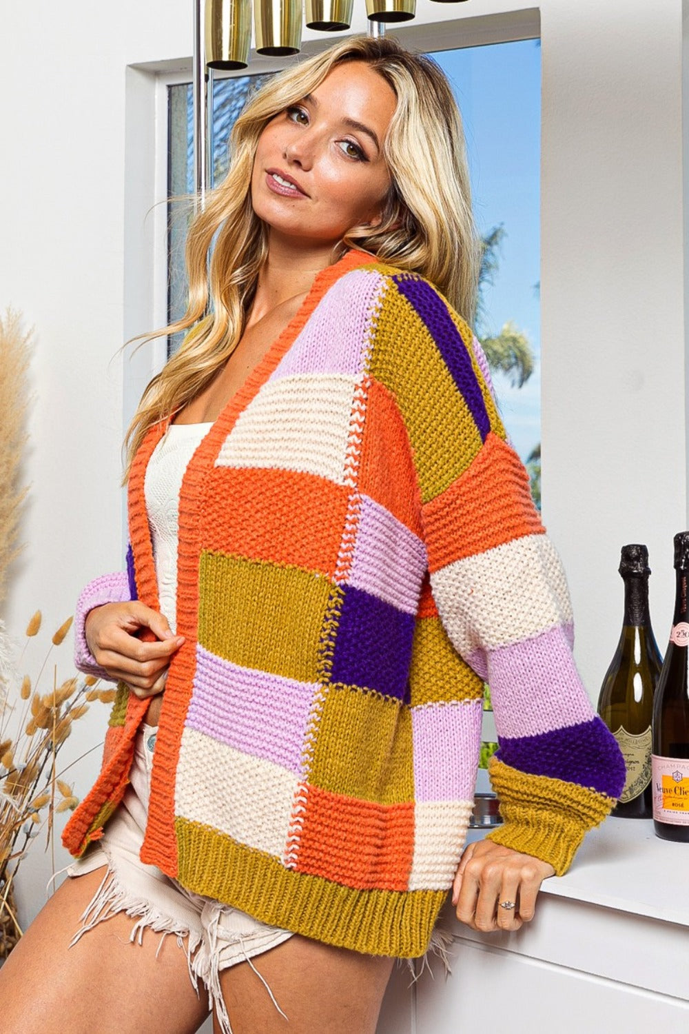 BiBi Checkered Color Block Sweater Cardigan - 1985 the VAULT Boutique