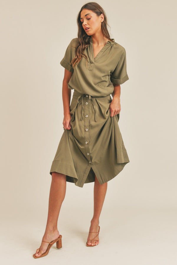 MABLE Short Sleeve Top and Button Down Midi Skirt Set - 1985 THE VAULT