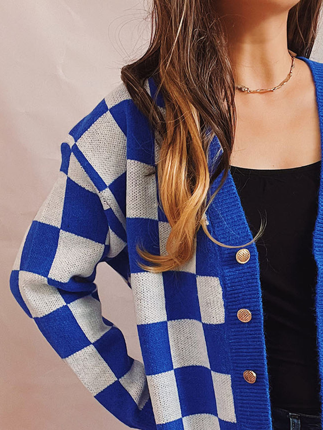 Checkered Open Front Button Up Cardigan - 1985 the VAULT Boutique