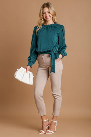 Umgee Frill Tied Hem Long Sleeve Blouse - 1985 the VAULT Boutique