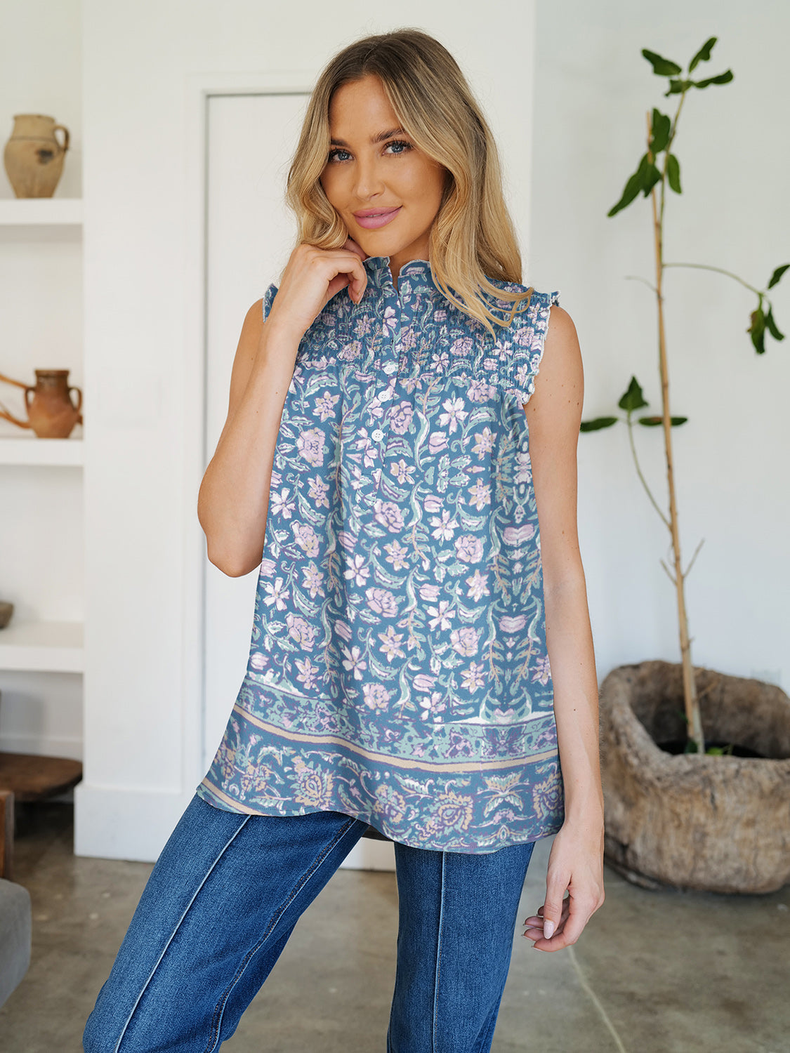 FAM-FAM Frill Printed Mock Neck Top - 1985 the VAULT Boutique