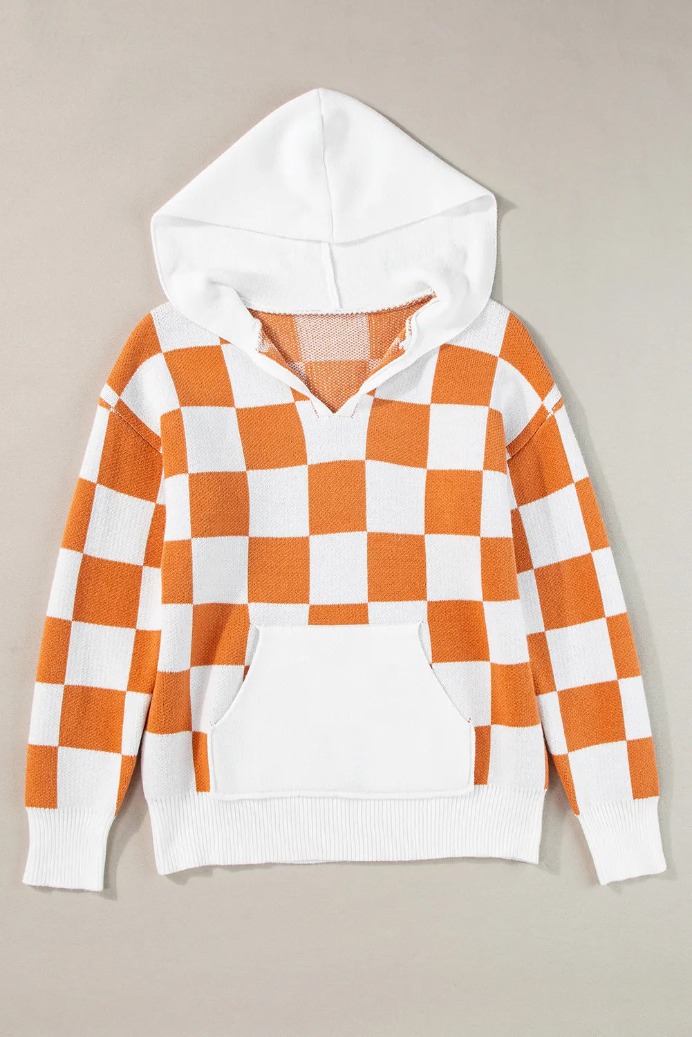 Checkered Long Sleeve Hooded Sweater - 1985 the VAULT Boutique