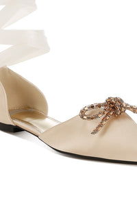 Simina Rhinestone Detail Bow Flat Sandals - 1985 the VAULT Boutique