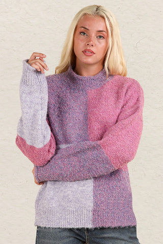 VERY J Color Block Mock Neck Drop Shoulder Sweater - 1985 the VAULT Boutique