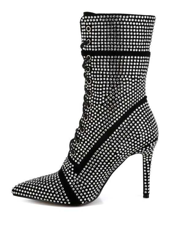 Bitetto Rhinestones Embellished Calf Boots - 1985 the VAULT Boutique