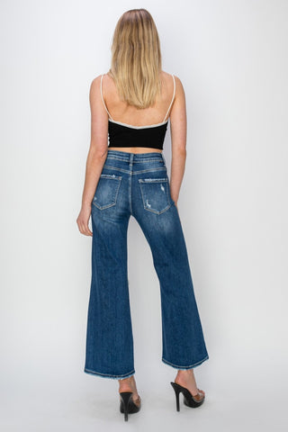 Risen Full Size High Rise Patch Detailed Wide Leg Crop Jeans - 1985 the VAULT Boutique