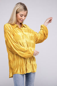 Wrinkle Effect Tiered Shirring Velvet Shirt - 1985 the VAULT Boutique