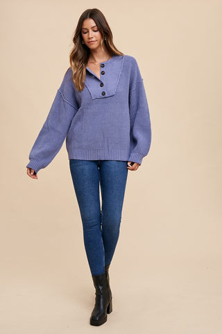 Annie Wear Half Button Ribbed Hem Sweater - 1985 the VAULT Boutique