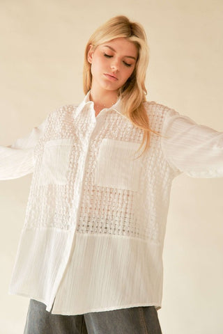 Davi & Dani Crinkled Jacquard Button Down Shirt - 1985 the VAULT Boutique