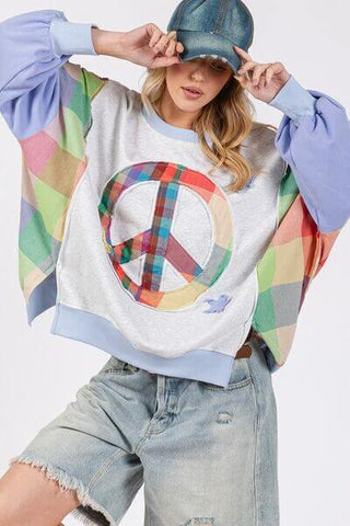 SAGE + FIG Contrast Peace Patch Dropped Shoulder Sweatshirt - 1985 the VAULT Boutique