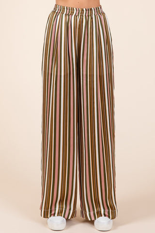 Mittoshop Striped Satin Elastic Waist Wide Leg Pants - 1985 the VAULT Boutique