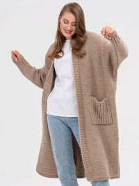 Pocketed Open Front Long Sleeve Longline Cardigan - 1985 the VAULT Boutique