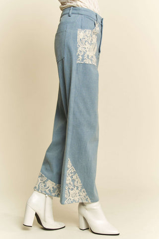 Davi & Dani Lace Applique Wide Leg Jeans - 1985 the VAULT Boutique