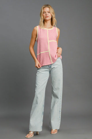 Umgee Round Neck Texture Striped Tank - 1985 the VAULT Boutique