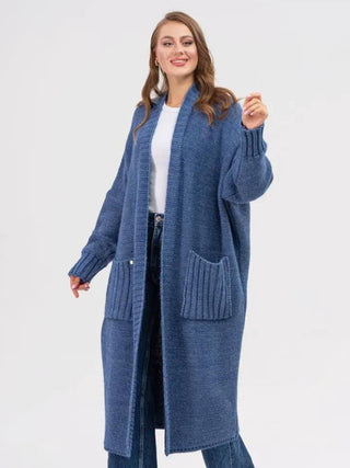 Pocketed Open Front Long Sleeve Longline Cardigan - 1985 the VAULT Boutique