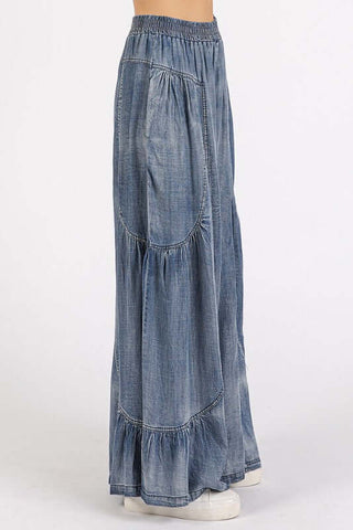 Mittoshop Washed Chambray Tier Detail Wide Leg Pants - 1985 the VAULT Boutique