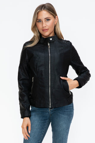 Snobbish PU Leather Biker Jacket with Side Zip Pockets - 1985 the VAULT Boutique