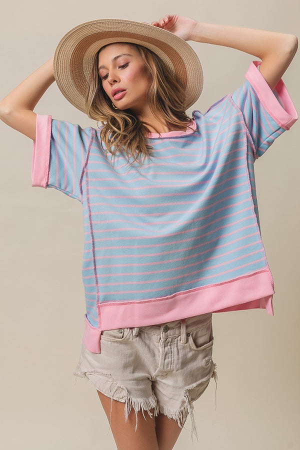 BiBi Exposed Seam Stripe Contrast T-Shirt - 1985 THE VAULT