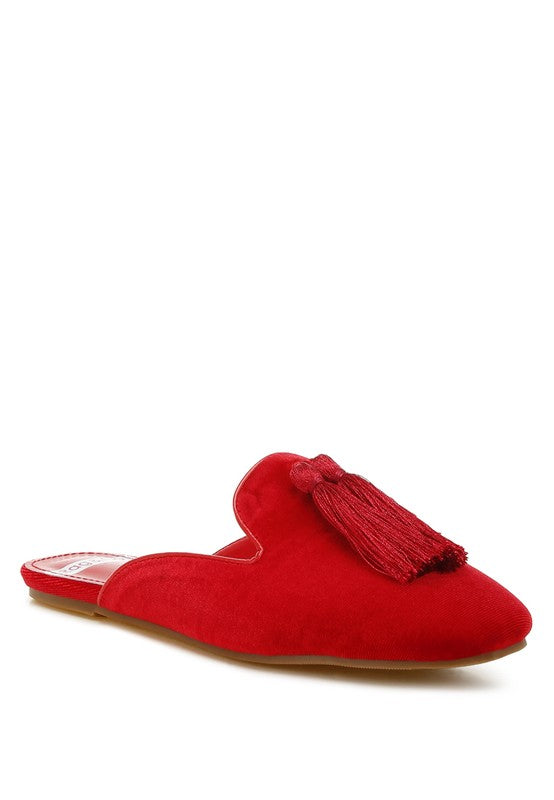 Cardinal Tassel Detail Velvet Mules - 1985 the VAULT Boutique