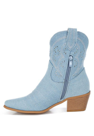 Nigara Cut Out Detail Denim Cowgirl Boots - 1985 the VAULT Boutique