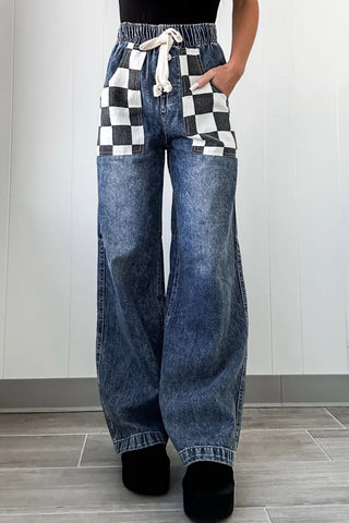 Checkered Wide Leg Jeans - 1985 the VAULT Boutique