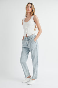 MABLE Pleated Front Detail Straight Jeans - 1985 the VAULT Boutique