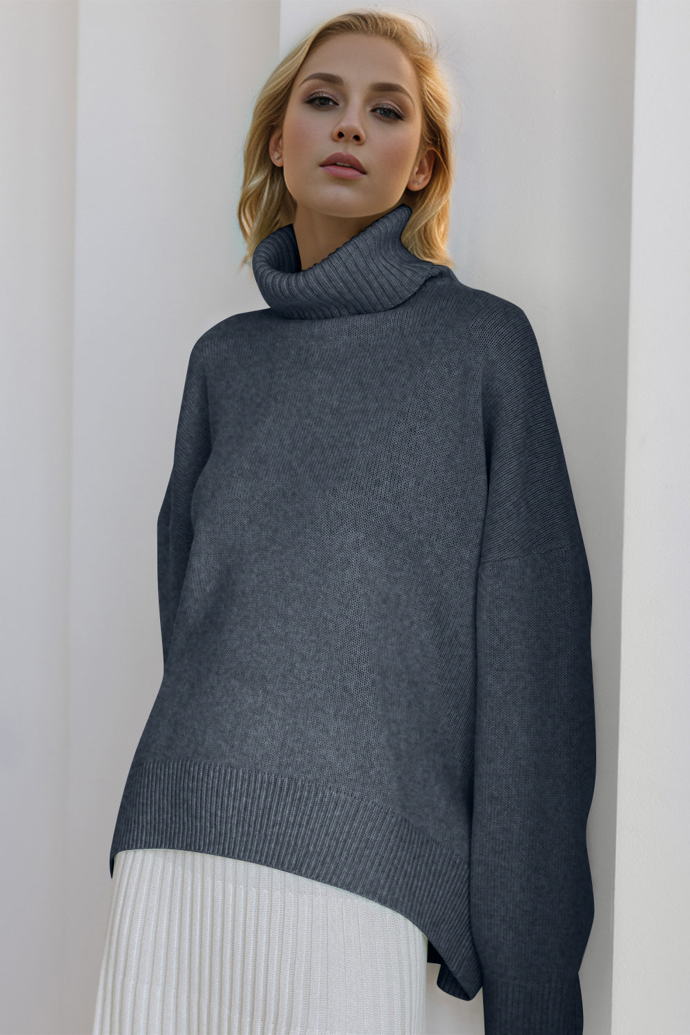 Basic Bae Turtleneck Dropped Shoulder Long Sleeve Sweater - 1985 the VAULT Boutique