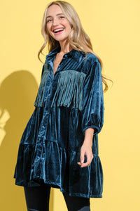 And The Why Fringe Detailed Velvet Shirt Dress - 1985 THE VAULT