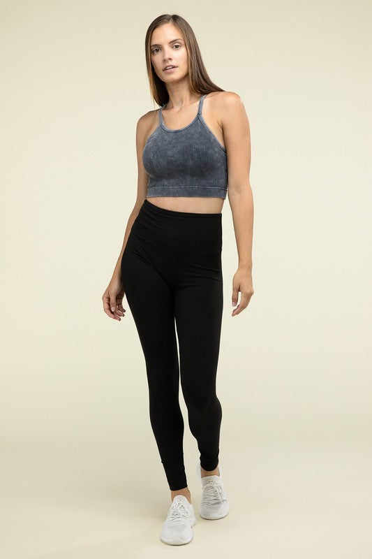 Basic Washed Ribbed Seamless Cropped Cami Top - 1985 the VAULT Boutique