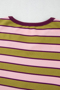 Striped Notched Long Sleeve T-Shirt - 1985 the VAULT Boutique