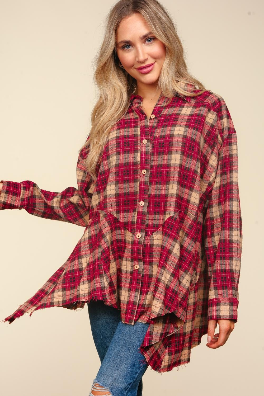 Haptics Plaid Button Down Sharkbite Shirt - 1985 the VAULT Boutique