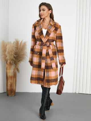 Tied Plaid Collared Neck Coat - 1985 the VAULT Boutique