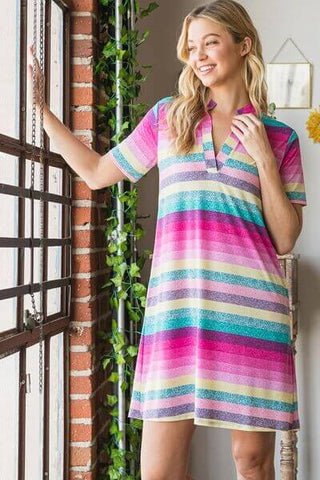 Heimish Full Size Striped Short Sleeve Mini Tee Dress Plus Size - 1985 the VAULT Boutique