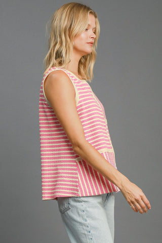 Umgee Round Neck Texture Striped Tank - 1985 the VAULT Boutique