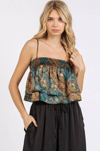 Mittoshop Paisley Patchwork Print Satin Ruffle Crop Cami - 1985 the VAULT Boutique