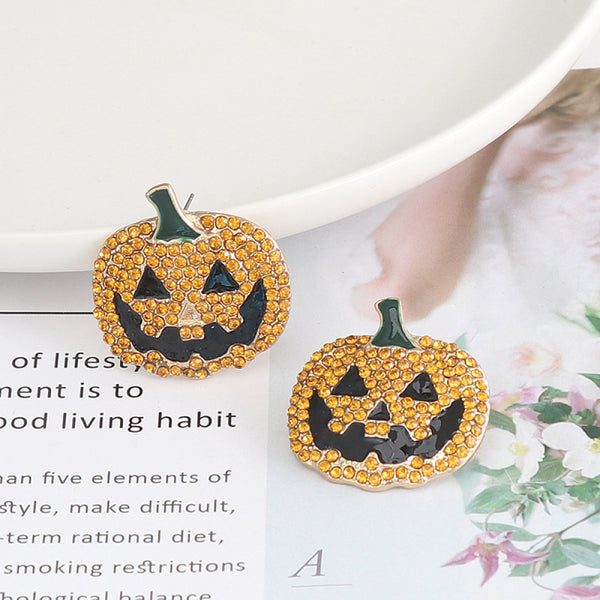 Demon Pumpkin Rhinestone Alloy Earrings - 1985 the VAULT Boutique