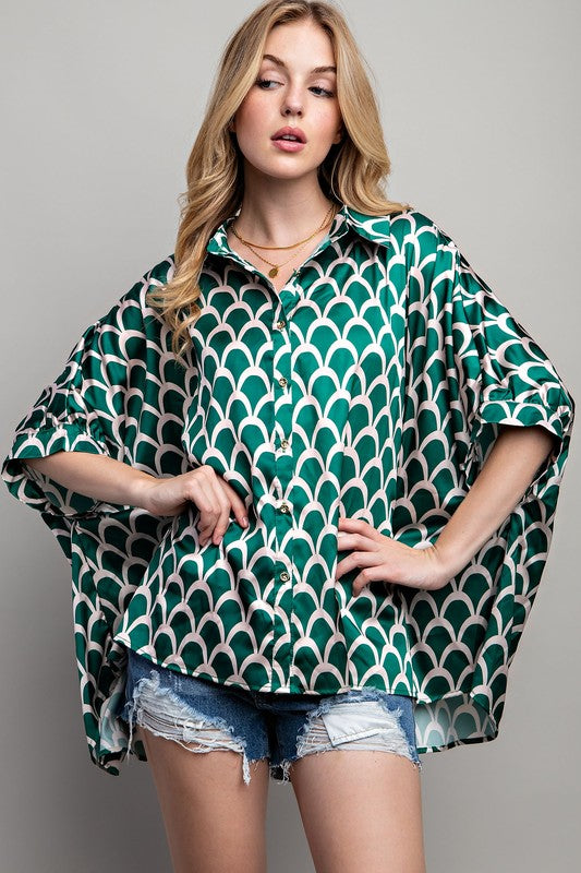 LIGHT SATIN PRINT BUTTON DOWN SHIRT - 1985 the VAULT Boutique